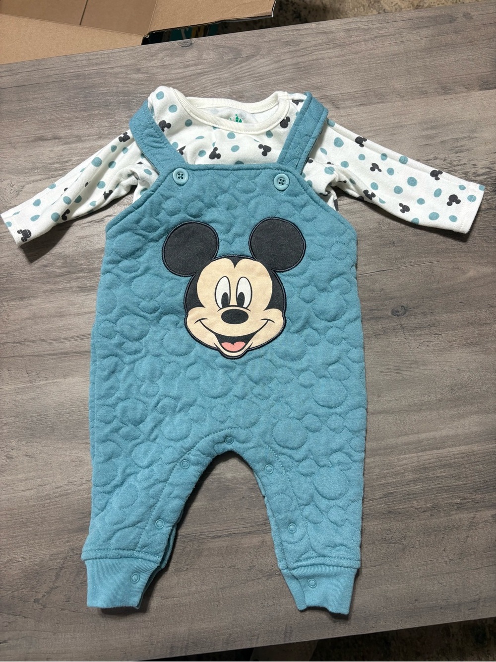 Disney Teal Quilted Mickey Mouse One-Piece with Printed Bodysuit